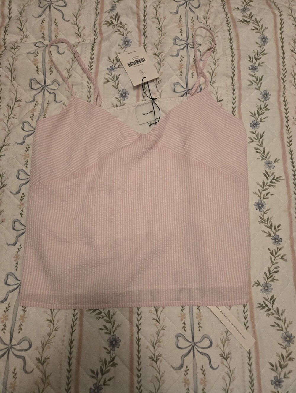 Reformation New with tags Light Pink and white Seersucker Camisole XL size